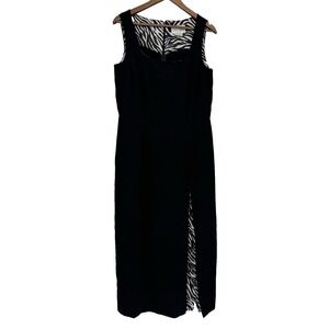Vintage DANI MAX Black Zebra Maxi Dress 90s Y2K Mob Wife 14M stretch Animal